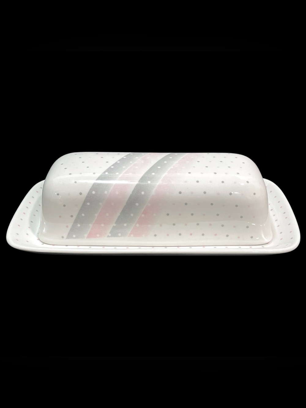 Vintage 1960s Churchill 1/4Lb Covered Butter Pink Shades Gray White Stripes Dots
